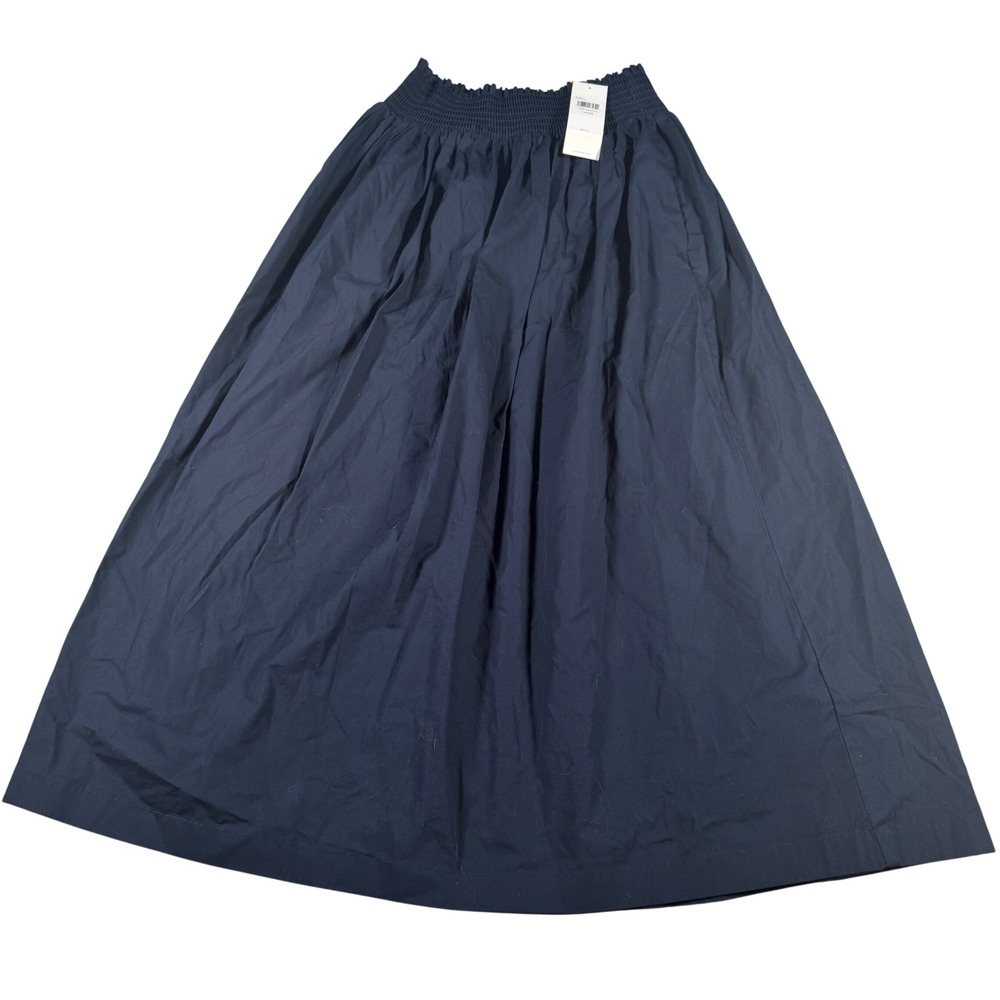Calvin Klein Midi Skirt Women XS Dark Sapphire Smocked Waist Pockets SP44611171